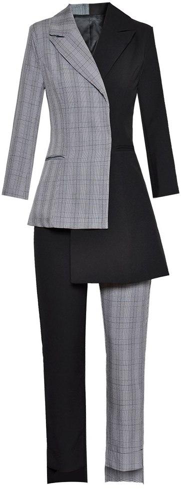 Contrasting Asymmetrical Blazer Jacket and Pant Suit