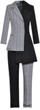 Contrasting Asymmetrical Blazer Jacket and Pant Suit