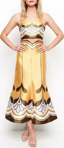 Printed Crop Top & Flared Skirt Set