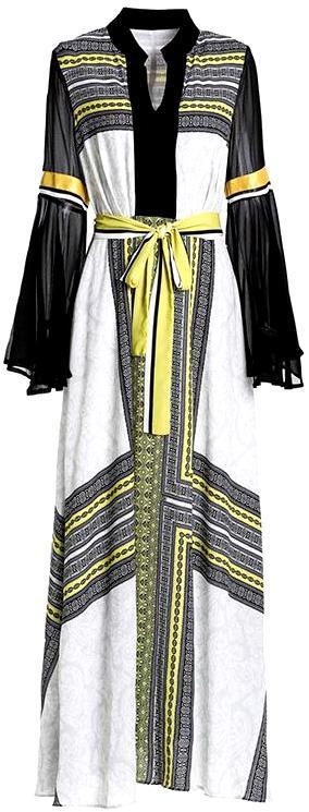 Printed Long Tunic Dress with Flared Chiffon Sleeves