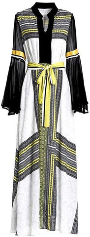 Printed Long Tunic Dress with Flared Chiffon Sleeves