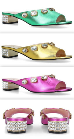 Metallic Leather Lyric Mules - Green, Gold, Pink
