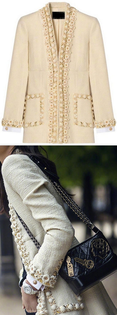 Appliques Wool-Blended Tweed Jacket - DESIGNER INSPIRED FASHIONS