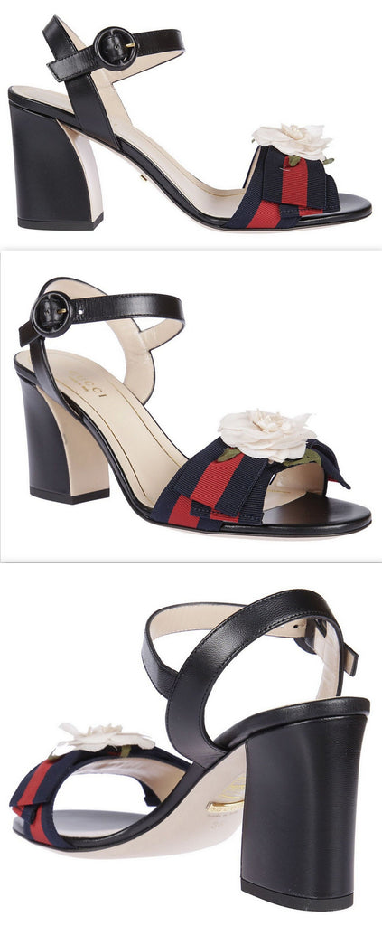 Floral Embellished Sandals, Black