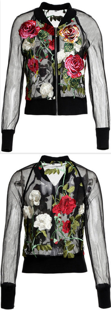 Floral Embroidered Black Sheer Jacket