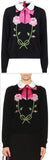 Floral Embroidered Sweater with Bow-Tie