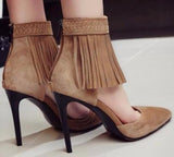 Suede Fringed-Ankle Pumps in Black or Tan - DESIGNER INSPIRED FASHIONS