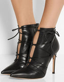Lace-up Leather Ankle Boots in Black - DESIGNER INSPIRED FASHIONS
