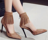 Suede Fringed-Ankle Pumps in Black or Tan - DESIGNER INSPIRED FASHIONS