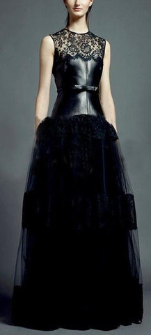 Long Black Tulle-Skirt Faux Leather Torso dress - DESIGNER INSPIRED FASHIONS
