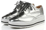 Leather Wedge Platform Oxford Shoes in Black or Silver - DESIGNER INSPIRED FASHIONS