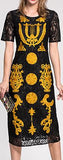 Black Lace Dress with Gold Embroidery