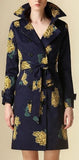 Floral Printed Trench Coat in Blue