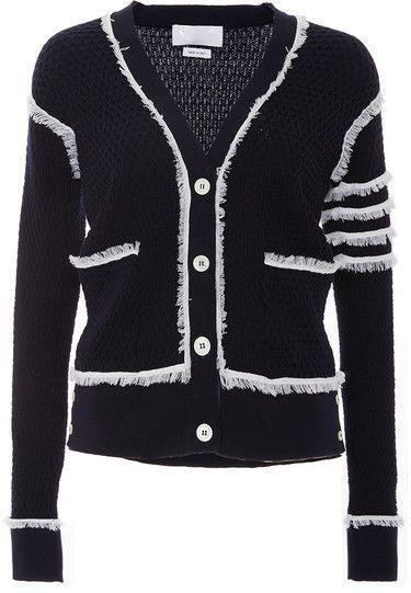 Fringed Wool Knit Cardigan Sweater in Black - DESIGNER INSPIRED FASHIONS
