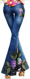 Embellished Multi Colored Floral Flared Denim Jeans - DESIGNER INSPIRED FASHIONS
