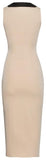 V-Neck Contrast Sleeveless Pencil Dress, Apricot/Nude