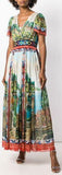 Long Printed Flared Dress