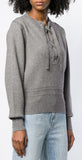 Lace-Up Long Sleeve Sweater, Grey
