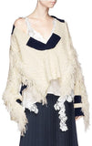 Fringed Wool Cable Knit Sweater, White