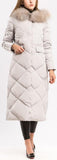 Contrast-Stripe Fur-Hooded Puffer Coat