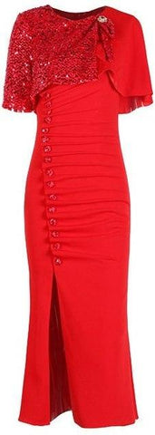 Embellished Ruched Cape Dress