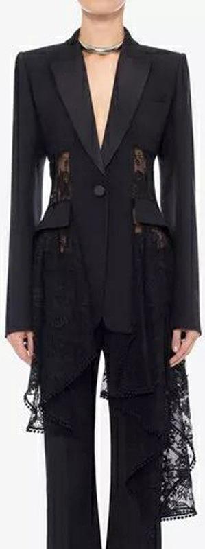 Black Asymmetrical Lace Detailed Blazer