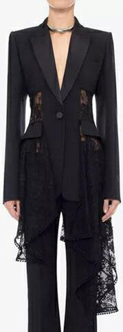 Black Asymmetrical Lace Detailed Blazer
