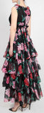 Ruffled Rose-Printed Tiered Dress