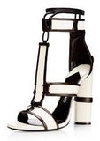 Patchwork Leather Cage Sandals in Black or White - DESIGNER INSPIRED FASHIONS