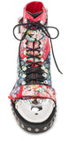 Floral Leather Studded Combat Boots