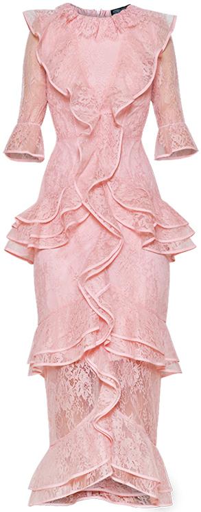 Lace Ruffle Midi Dress, Pink