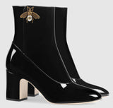 Patent Leather Ankle Boots with Bee