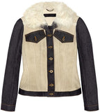 White Denim-Paneled Shearling Jacket