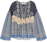 Lace-Appliqued Printed Cotton-Voile Blouse - DESIGNER INSPIRED FASHIONS