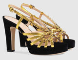 Velvet and Leather Sandal with Crystals | DESIGNER INSPIRED FASHIONS