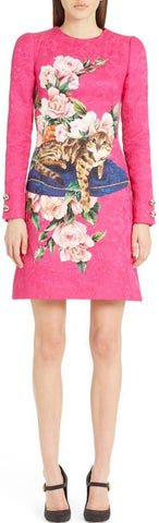 Embellished Floral & Cat Mini Dress
