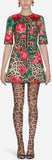 Floral Appliques Dress in Printed Brocade