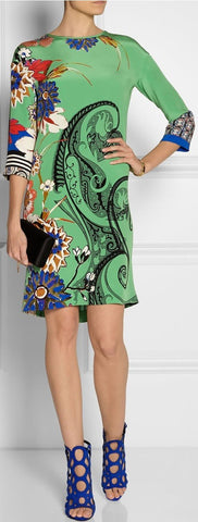 Paisley Print Green Shift Dress