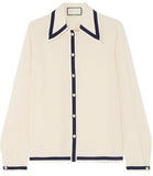 Grosgrain-Trimmed Silk Crepe De Chine Shirt