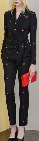 Floral Print Side-Tie Top & Matching Pant Set-Black