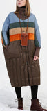 Striped Oversized Puffer Coat with Knit Collar & Cuffs