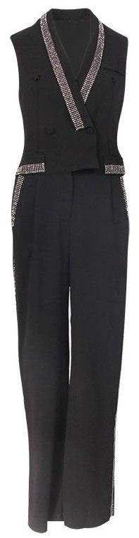 Black Double-Breasted Crystal-Embellished Jumpsuit