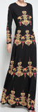 Black Long-Sleeve Printed Gown