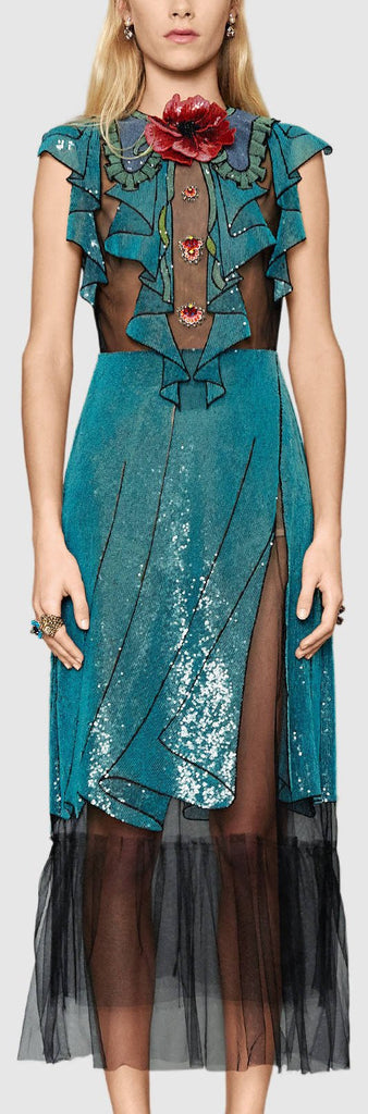 Embellished Sequined Tulle Dress - DESIGNER INSPIRED FASHIONS