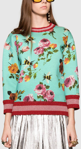 Rose Print Double Fleece Sweatshirt - DESIGNER INSPIRED FASHIONS