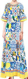 Majolica Tile Print Maxi Dress | DESIGNER INSPIRED FASHIONS