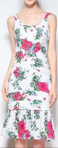 Ruched Floral Print Dress