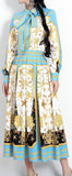 Shell & Starfish Printed Shirt with Necktie & Matching Midi Skirt