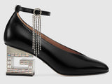Mid-Heel Pump with Crystal G Heel, Black | DESIGNER INSPIRED FASHIONS