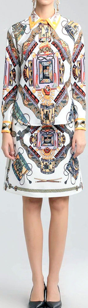 Printed Shirt and Skirt Set